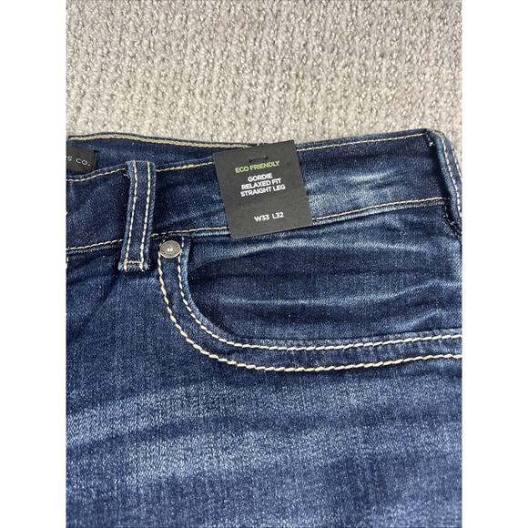 Silver Gordie Jeans Men's 33x32 Blue Denim Relaxed Fit Straight Leg Whisker NWT - Picture 2 of 13